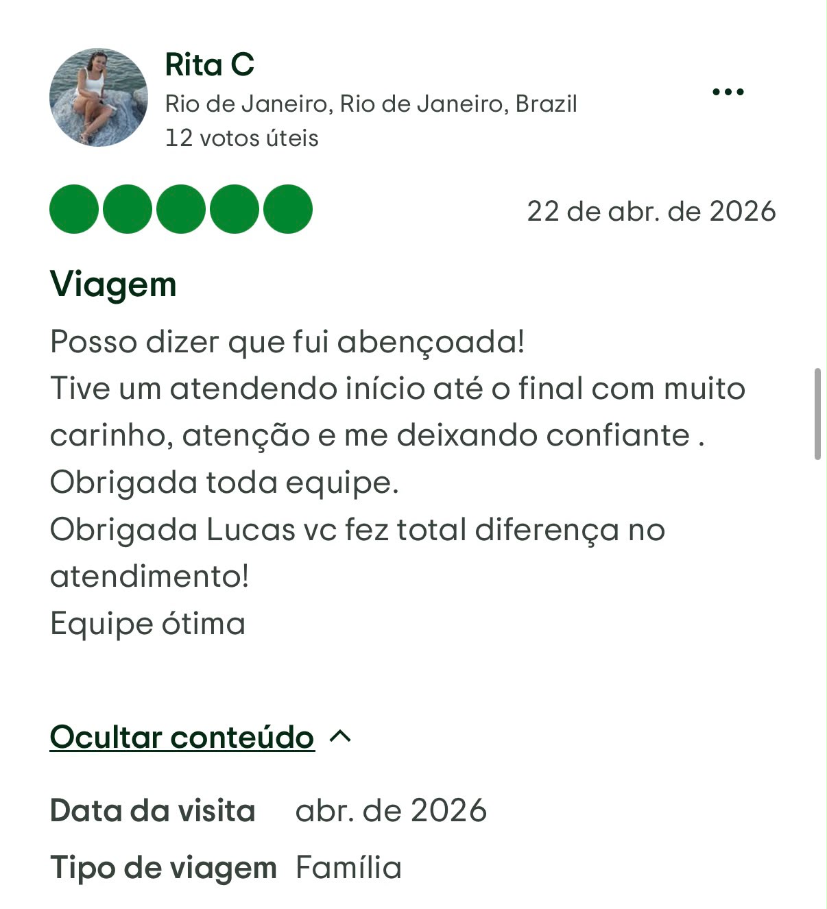 Avaliação de cliente da Plena Turismo