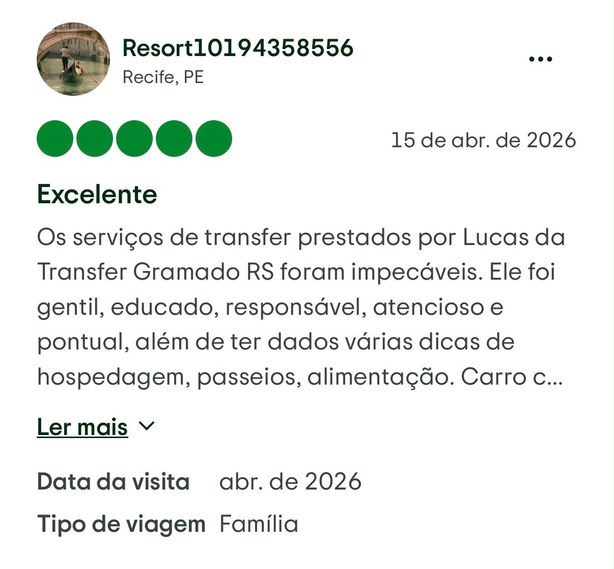 Avaliação de cliente da Plena Turismo