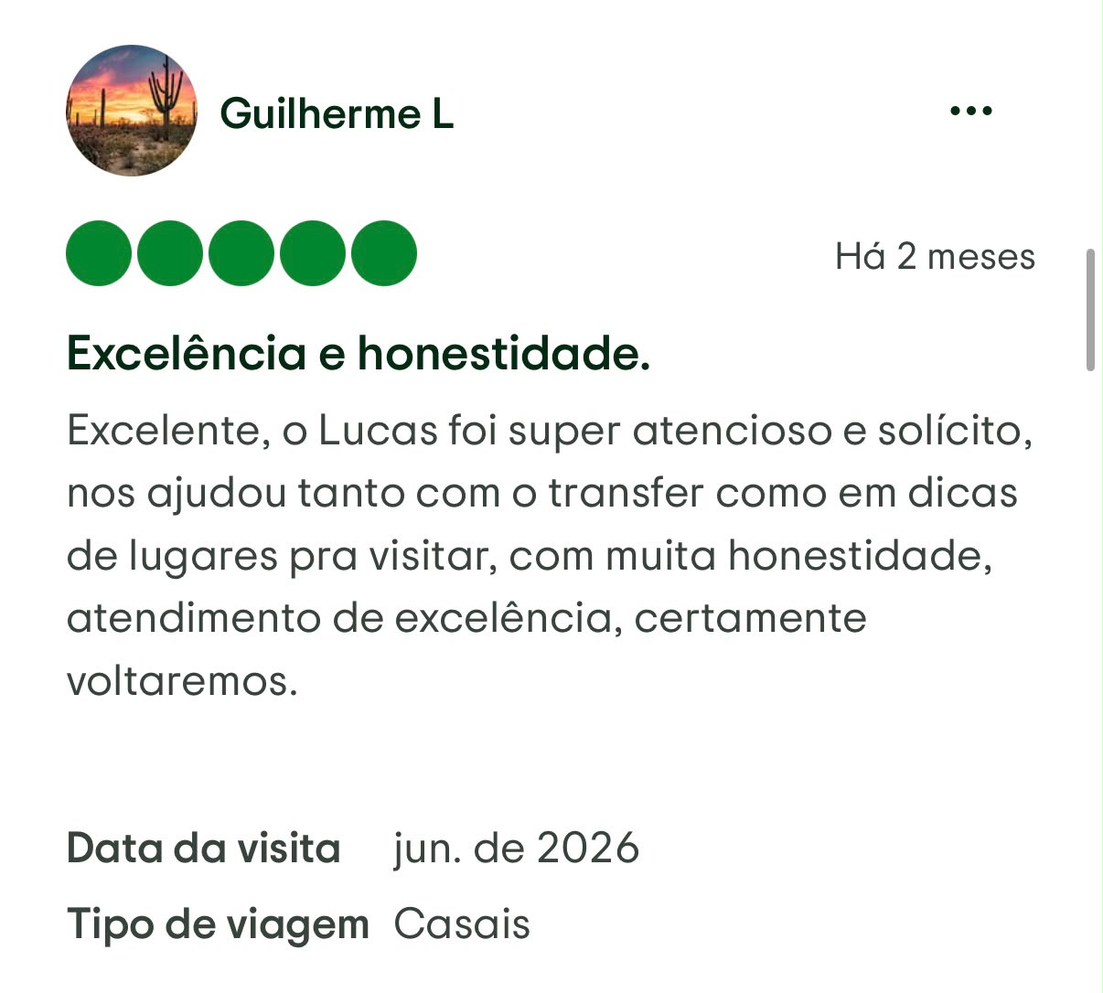 Avaliação de cliente da Plena Turismo