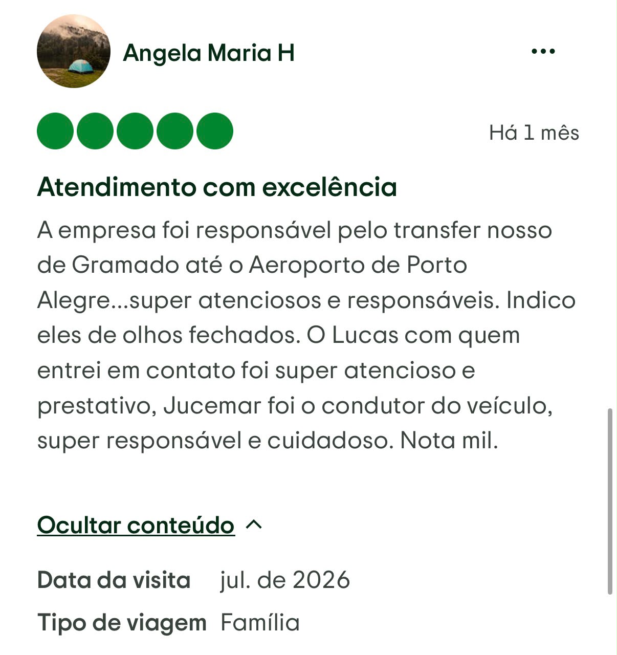 Avaliação de cliente da Plena Turismo